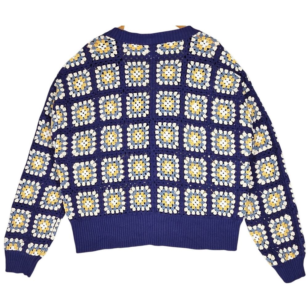 PACSUN ESTATE CROCHET CARDIGAN – MEN’S LARGE – BLUE/YELLOW/WHITE – 100% COTTON - Picture 2 of 11